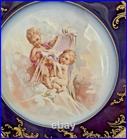 6 Pc JP Limoges Cobalt Gold Encrusted 8.5 Cherub Heavenly Angels Dessert Plates