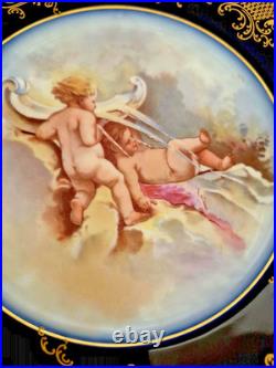 6 Pc JP Limoges Cobalt Gold Encrusted 8.5 Cherub Heavenly Angels Dessert Plates
