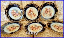 6 Pc JP Limoges Cobalt Gold Encrusted 8.5 Cherub Heavenly Angels Dessert Plates