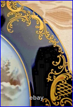 6 Pc JP Limoges Cobalt Gold Encrusted 8.5 Cherub Heavenly Angels Dessert Plates