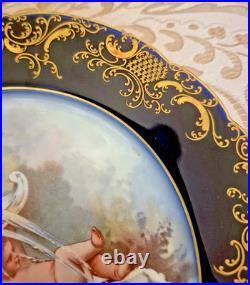 6 Pc JP Limoges Cobalt Gold Encrusted 8.5 Cherub Heavenly Angels Dessert Plates