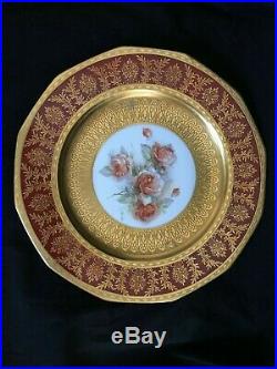 6 Princess China Belwood Bavaria Ge Roy Gold Trim Red/Burgundy Roses 11 Plates