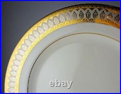 6 Royal Gallery San Marco China Dinner Plates Pewter & Gold Design White Body
