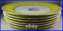 6 Spode Copeland's China Dinner Plates HP Large Rose Yellow Verge Gold Trim