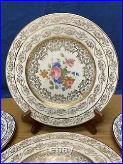 6 Vintage 22kt Gold Translucent China 10 1/4 Dinner Plates withGold Trim U. S. A