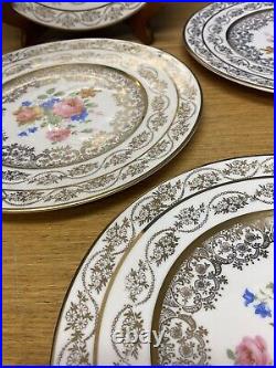 6 Vintage 22kt Gold Translucent China 10 1/4 Dinner Plates withGold Trim U. S. A