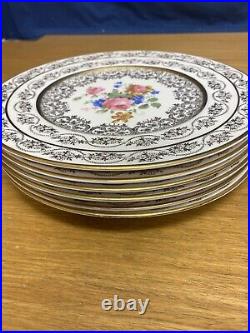 6 Vintage 22kt Gold Translucent China 10 1/4 Dinner Plates withGold Trim U. S. A