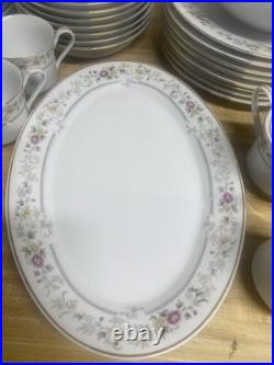 70s 80s Fengxi Porcelain China Gold Trim Floral Service For 8, 44 Pc Set