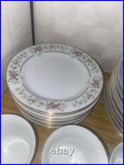 70s 80s Fengxi Porcelain China Gold Trim Floral Service For 8, 44 Pc Set