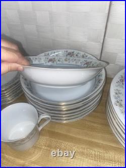 70s 80s Fengxi Porcelain China Gold Trim Floral Service For 8, 44 Pc Set