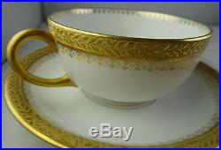 7 Pouyat Gold & White Limoges Porcelain China Large Flat Cup & Saucer Sets