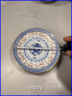 82 Pc Vintage Chinese Rice Grain Porcelain Dragon Dinnerware Set Blue Gold