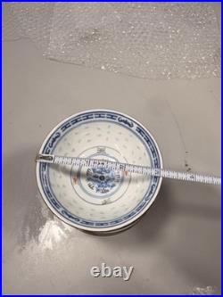 82 Pc Vintage Chinese Rice Grain Porcelain Dragon Dinnerware Set Blue Gold