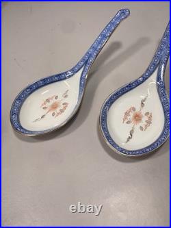 82 Pc Vintage Chinese Rice Grain Porcelain Dragon Dinnerware Set Blue Gold