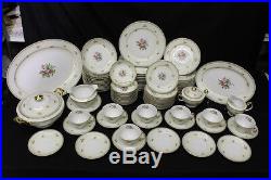 85 Pc Meito China Multicolor Floral withIvory Band & Gold Trim, Svc for 12, Japan