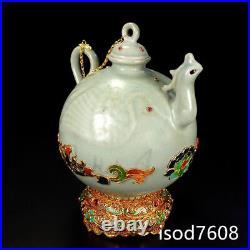 8.8 China ancient Exquisite carving Porcelain Gold deposit pot