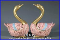 8.8 Marked ChinA 24K Gilt Gold Famille rose Porcelain Goose Censer Statue Pair