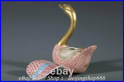 8.8 Marked ChinA 24K Gilt Gold Famille rose Porcelain Goose Censer Statue Pair