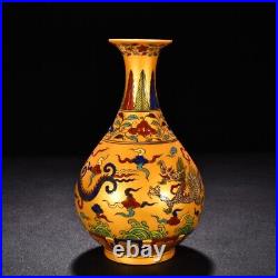 8.8 ming dynasty chenghua mark Porcelain gilt famille rose Dragon yuhuchun vase