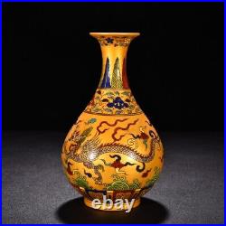 8.8 ming dynasty chenghua mark Porcelain gilt famille rose Dragon yuhuchun vase