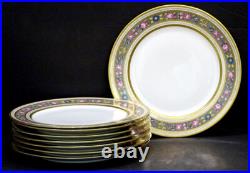 8 Antique CHARLES AHRENFELDT China LIMOGES Porcelain ROSES & GOLD Dinner Plates