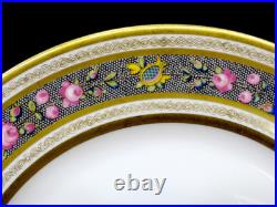 8 Antique CHARLES AHRENFELDT China LIMOGES Porcelain ROSES & GOLD Dinner Plates