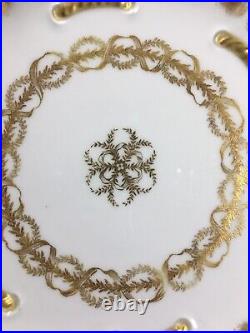 (8) Antique HAVILAND H&Co Limoges Gold & White Rope 7.5 Inch DESSERT PLATES