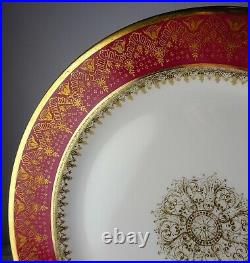 8 Limoges Snowflake Red Verge Dinner Plates Pouyat for Wanamaker Antique China