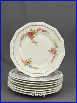 8 Rosenthal China MARIA Floral 12 Sided 10 Dinner Plates with Gold Band 1940's
