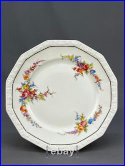 8 Rosenthal China MARIA Floral 12 Sided 10 Dinner Plates with Gold Band 1940's