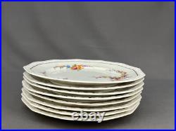 8 Rosenthal China MARIA Floral 12 Sided 10 Dinner Plates with Gold Band 1940's