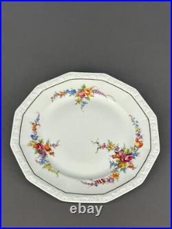 8 Rosenthal China MARIA Floral 12 Sided 10 Dinner Plates with Gold Band 1940's