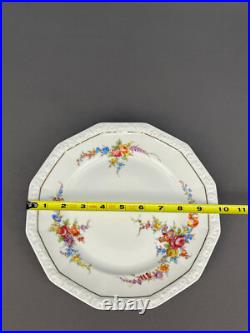 8 Rosenthal China MARIA Floral 12 Sided 10 Dinner Plates with Gold Band 1940's