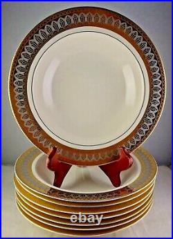 8 Royal Gallery San Marco China Rim Soup Bowls Pewter & Gold Design White Body