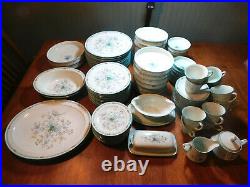 93 Pc Set Noritake Paradise Green Porcelain China 12 Settings + Many Serving Pcs