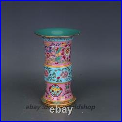 9.1 China Enamel Porcelain Gold Gilded Twisted Branch Flower Display Gu Vase
