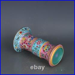 9.1 China Enamel Porcelain Gold Gilded Twisted Branch Flower Display Gu Vase