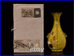 9.1 Old China antique min dynasty Porcelain yellow glaze characters carved Vase