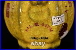 9.1 Old China antique min dynasty Porcelain yellow glaze characters carved Vase