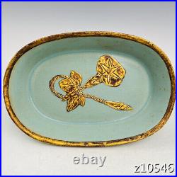 9.4 China porcelain old SongDynasty Ru kiln mark Inlay gold narcissu basin