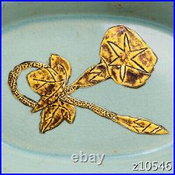 9.4 China porcelain old SongDynasty Ru kiln mark Inlay gold narcissu basin