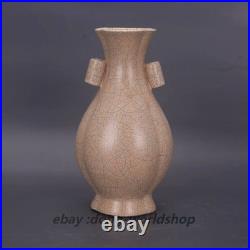 9 China Official Ware Beige Glaze Gold Thread Wire Porcelain Tubular Ears Vase