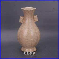 9 China Official Ware Beige Glaze Gold Thread Wire Porcelain Tubular Ears Vase