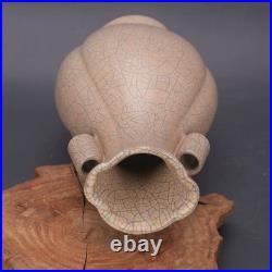 9 China Official Ware Beige Glaze Gold Thread Wire Porcelain Tubular Ears Vase