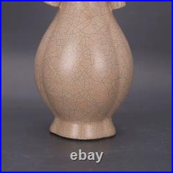 9 China Official Ware Beige Glaze Gold Thread Wire Porcelain Tubular Ears Vase