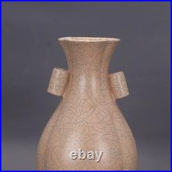 9 China Official Ware Beige Glaze Gold Thread Wire Porcelain Tubular Ears Vase