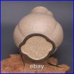 9 China Official Ware Beige Glaze Gold Thread Wire Porcelain Tubular Ears Vase