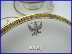 9 Pcs English Phillips London Minton Gold Greek Key Armorial Family Crest China