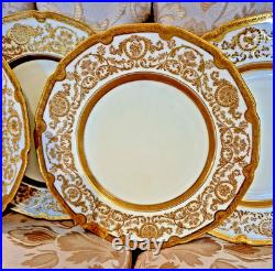 9 Royal Doulton Raised Gold Encrusted Dinner Plates 4 Set Ovington Bros As Is
