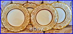9 Royal Doulton Raised Gold Encrusted Dinner Plates 4 Set Ovington Bros As Is